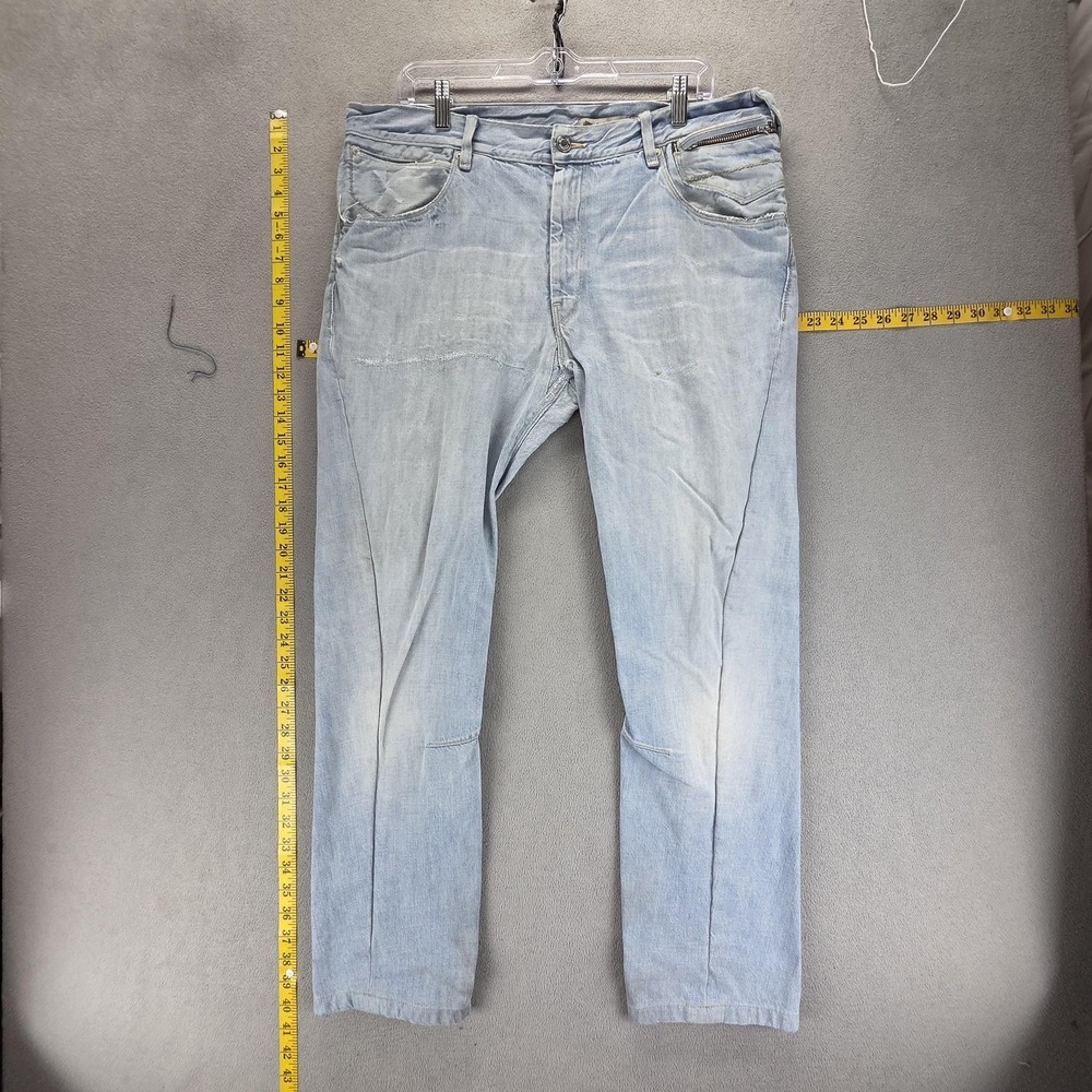 VTG‎ Levis Engineered Jeans Mens Blue Twisted Light Wash Altered Hem Fits 36x30